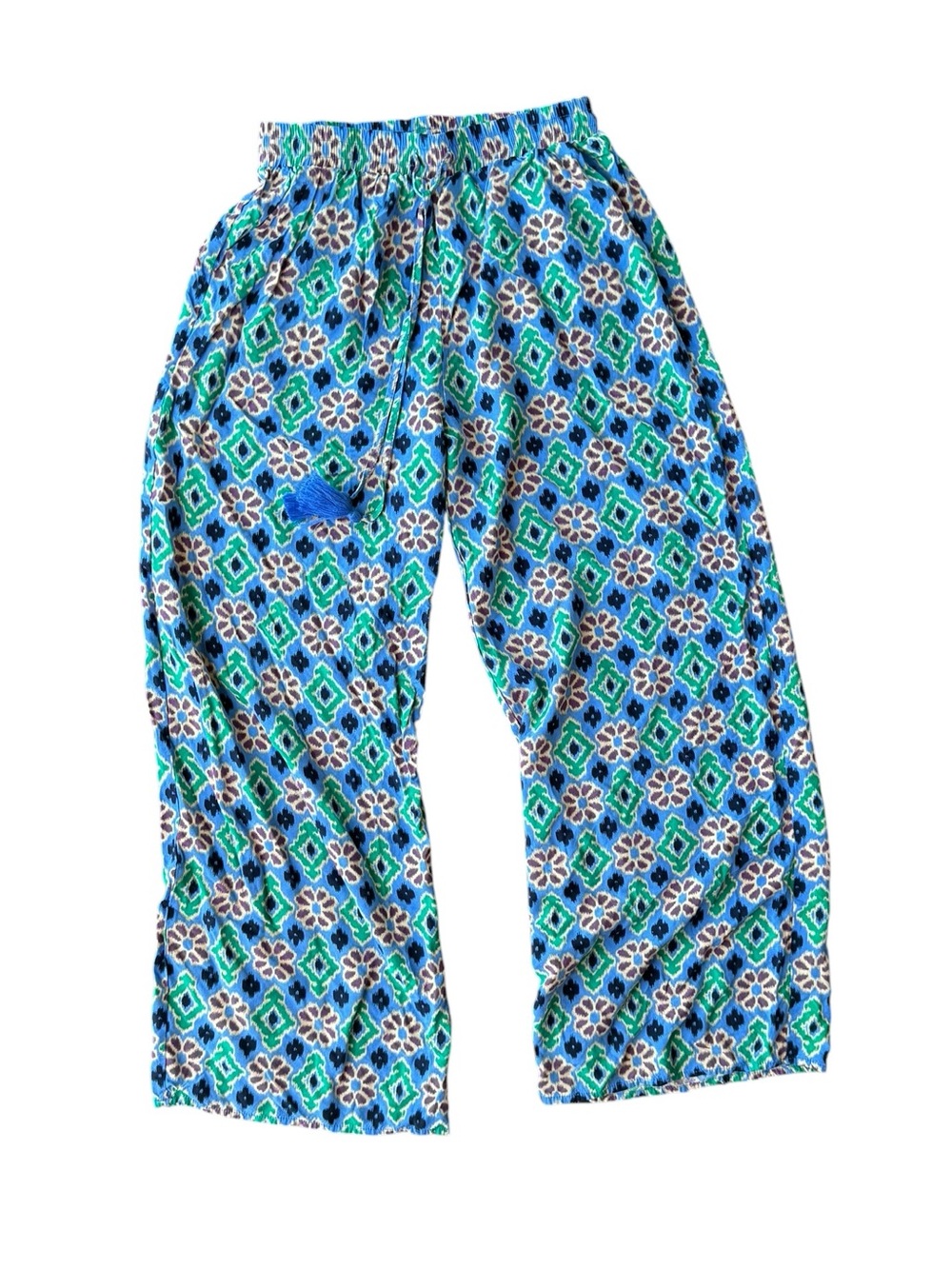 ANNA KAY Blue Green Patterned Wide-Leg Pants Size M
